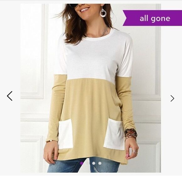 Zulily, Khaki & White Color Block Long Sleeve Pocket Tunic Women’s Size Small - Picture 10 of 12